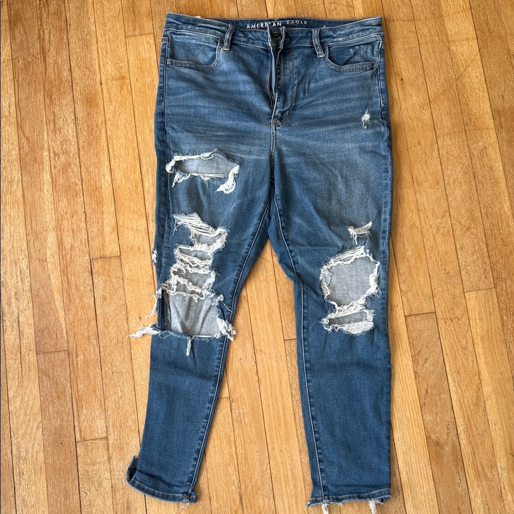 American Eagle Outfitters Women's Ripped Blue Skinny Jeans
